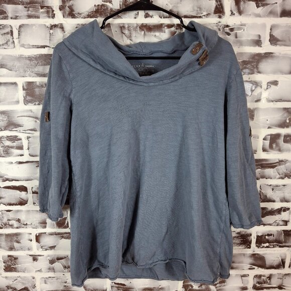 Neon Buddha Large Blue Top Crowl Neck 3/4 Sleeves Lagenlook - Picture 1 of 6